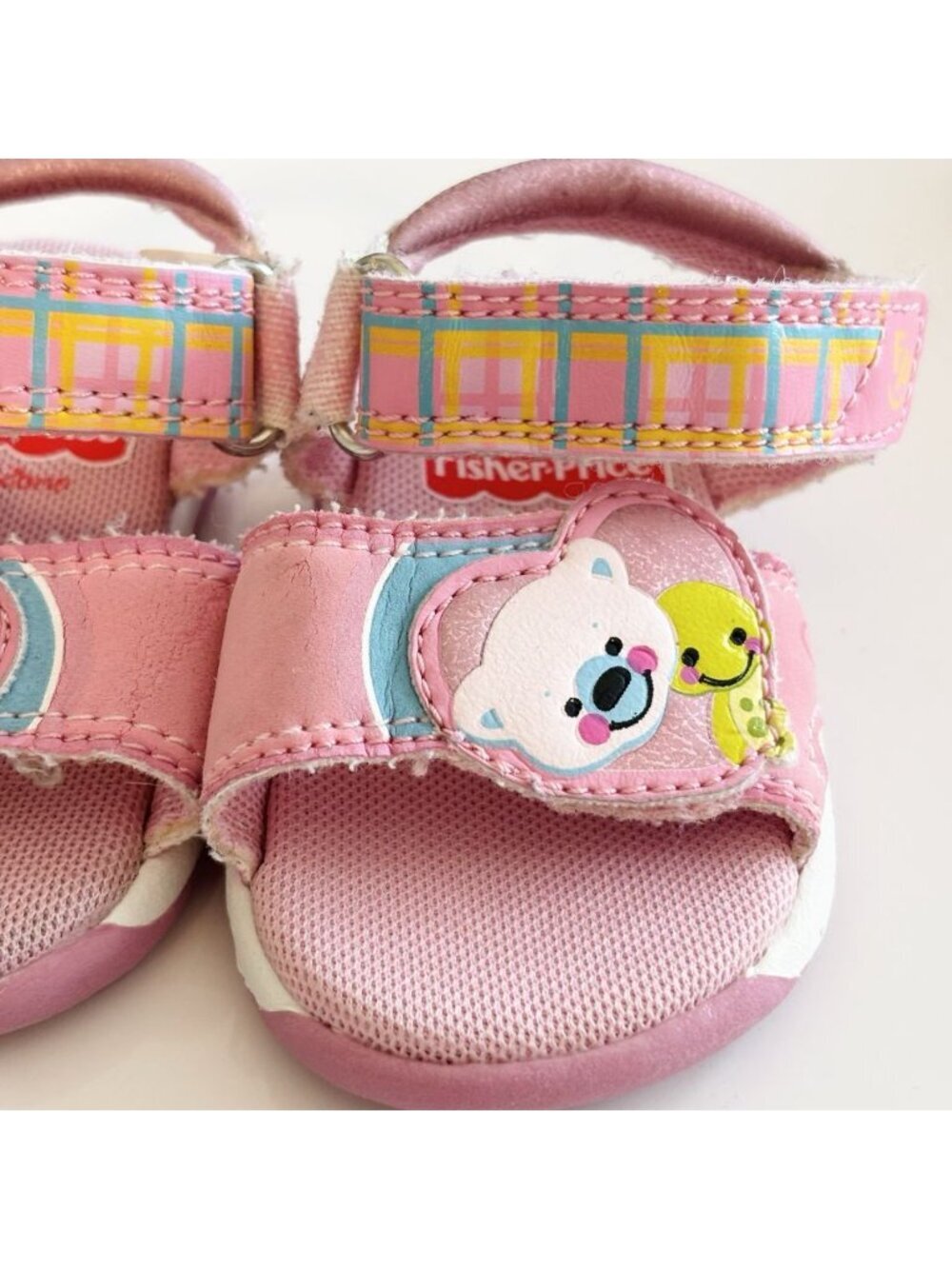 90s Y2K Vintage Fisher Price Infant Footwear Pink Bear Plaid Size US 1 - Picture 3 of 6
